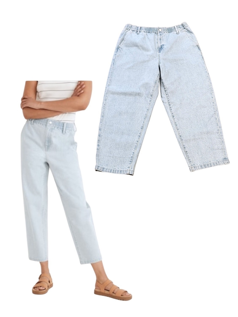 NWT Madewell Brittney Wash Pull-On Barrel Leg Balloon 80's Style Jeans Sz Large